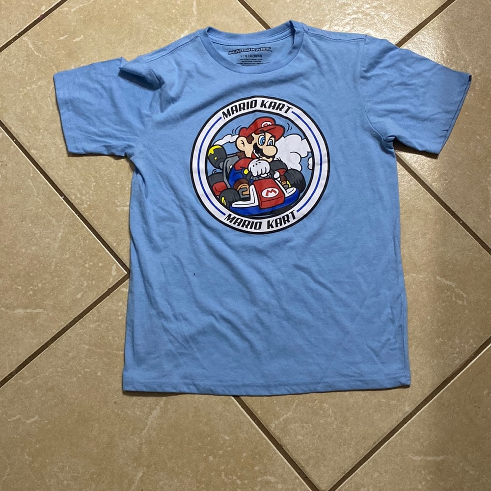 Mario Kart boys blue shirt size large 10/12 never used